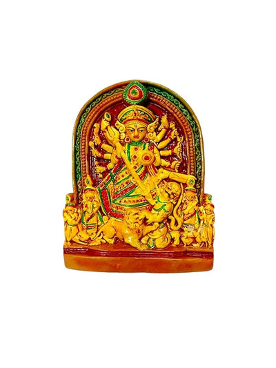 Earthenware idol of Goddess Durga, intricately handcrafted by artisans, ideal for home decor, altars, or gifting.