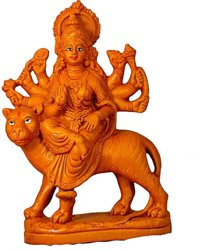 Handmade Goddess Durga idol made of earthenware, featuring golden highlights, ideal for puja rooms, home decor, and as a thoughtful gift