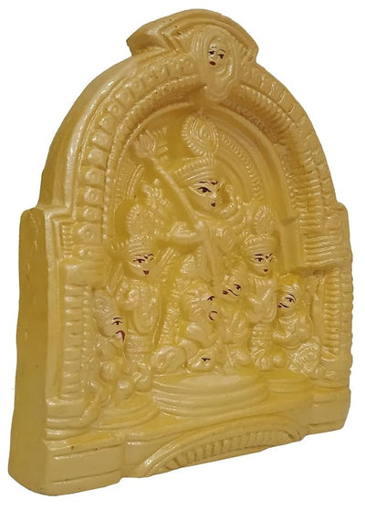 Polyresin idol of Goddess Durga Mahishasura-mardini, intricately designed with a golden finish, ideal for home decor or gifting