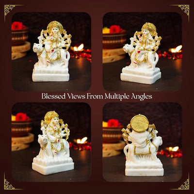 Handmade Goddess Durga marble dust idol, beautifully crafted for home decor, puja rooms, and office desks, embodying strength and spirituality
