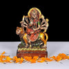 Handmade resin statue of Goddess Durga riding a lion, intricately designed, ideal for home or altar decor, symbolizing strength and divine power.