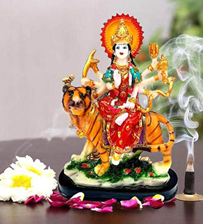 Handmade Goddess Durga Statue made of resin and marble, 15 cm tall, ideal for home decor, Pooja Mandir, and spiritual practices.