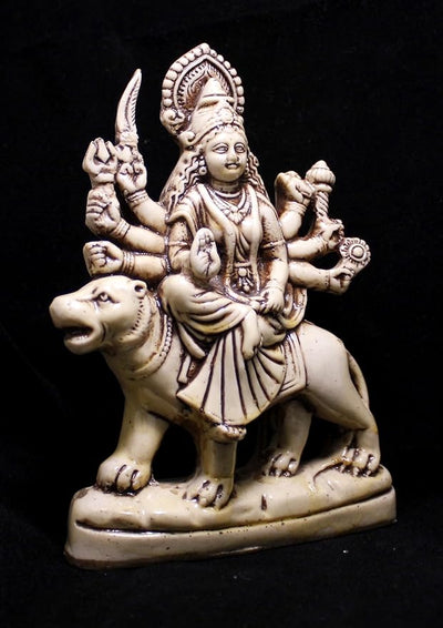 Handmade Goddess Maa Durga Devi Idol crafted from resin in a reddish-white color, ideal for home decor and spiritual practices