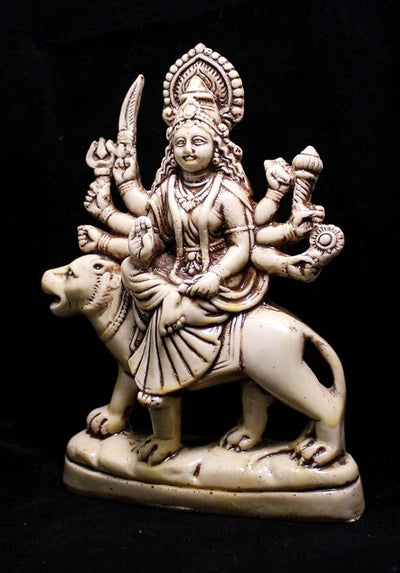 Handmade Goddess Maa Durga Devi Idol crafted from resin in a reddish-white color, ideal for home decor and spiritual practices.