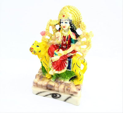 Handmade Goddess Maa Durga Sitting on Lion Statue in resin and marble, ideal for home decor, puja, and spiritual practices