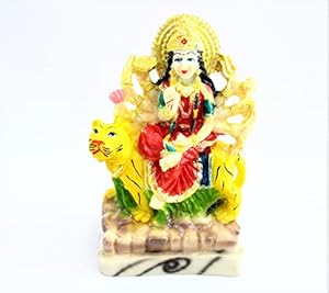 Handmade Goddess Maa Durga Sitting on Lion Statue in resin and marble, ideal for home decor, puja, and spiritual practices