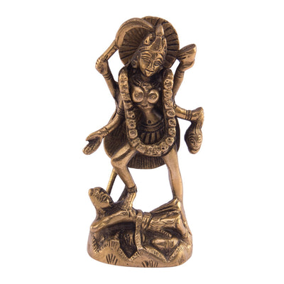A detailed handmade brass statue of Goddess Maha Kali, representing strength and protection, ideal for altars and home decor.
