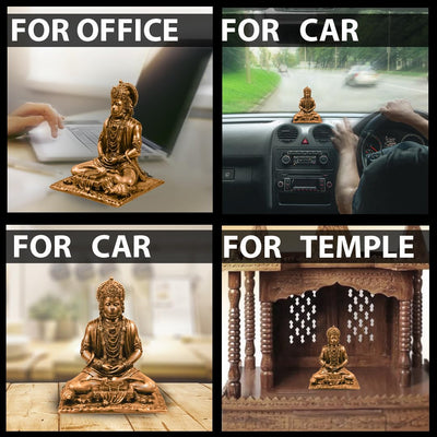 Gold Bahubali Hanuman statue, 4.5-inch handmade resin idol symbolizing strength and protection for home or car altar.