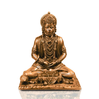 Gold Bahubali Hanuman statue, 4.5-inch handmade resin idol symbolizing strength and protection for home or car altar.