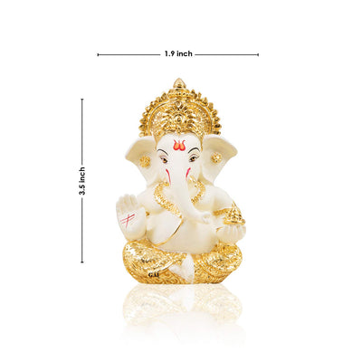 Handcrafted Gold-Crowned Ganesha idol made of gold-plated ceramic, symbolizing prosperity and success, ideal for home decor and altars.