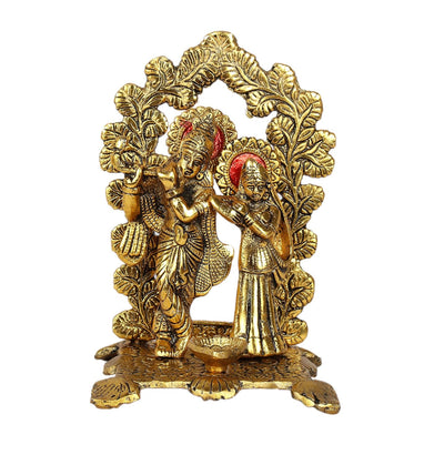 Gold oxidized metal Radha Krishna idol, intricately crafted with elegant details, ideal for home decor, altar, or as a thoughtful gift.