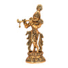 Handcrafted gold-plated Krishna statue playing the flute, featuring intricate details and vibrant colors, ideal for home decor or altar.