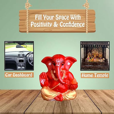 A premium gold-plated Lord Ganesha idol, meticulously crafted from resin, measuring 5L x 5W x 5H cm. Ideal for home, office, or car decor.