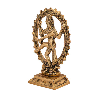 Gold-plated Nataraja statue, intricately crafted metal idol of Lord Shiva, showcasing divine energy and grace, ideal for home decor and altars.