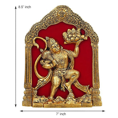 Handmade Lord Hanuman idol in gold tone, symbolizing strength and devotion, ideal for home, office, or altar.