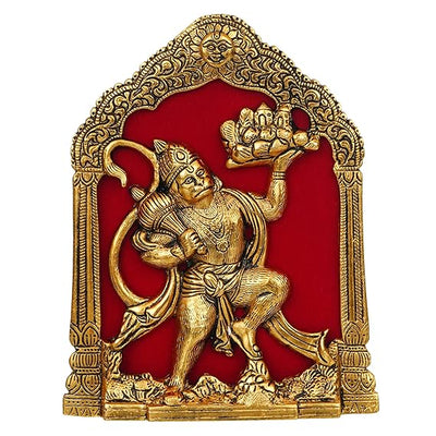 Handmade Lord Hanuman idol in gold tone, symbolizing strength and devotion, ideal for home, office, or altar.