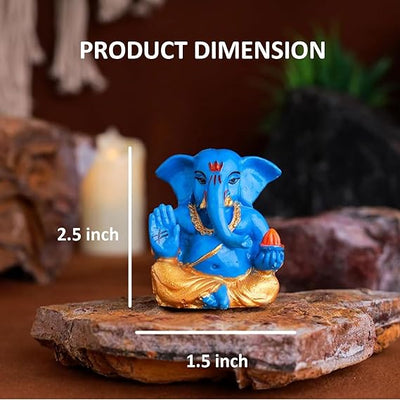 Handmade gold-plated Lord Ganesha idol, perfect for home, office, car, or altar decor. Crafted from resin, symbolizes success and prosperity. 5x5x5 cm, 220g."