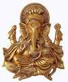 Handcrafted golden Ganesh idol wall hanging, made of metal, symbolizing prosperity and wisdom, 26 cm x 21 cm x 3 cm, perfect for home decor and altars.