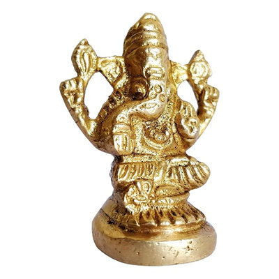 Handcrafted brass Ganesha idol, 190 grams, measuring 5.08x3.81x2.54 cm, perfect for pooja mandir or gifting, symbolizing wisdom and prosperity."