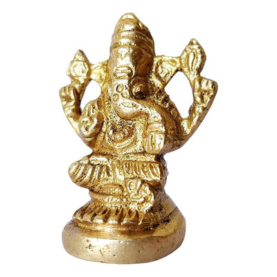 Handcrafted brass Ganesha idol, 190 grams, measuring 5.08x3.81x2.54 cm, perfect for pooja mandir or gifting, symbolizing wisdom and prosperity."
