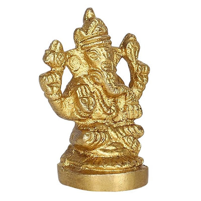 Handcrafted brass Ganesha idol, 190 grams, measuring 5.08x3.81x2.54 cm, perfect for pooja mandir or gifting, symbolizing wisdom and prosperity."