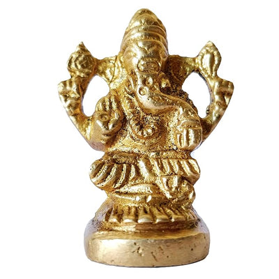 Handcrafted brass Ganesha idol, 190 grams, measuring 5.08x3.81x2.54 cm, perfect for pooja mandir or gifting, symbolizing wisdom and prosperity."