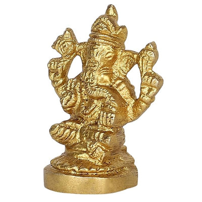 Handcrafted brass Ganesha idol, 190 grams, measuring 5.08x3.81x2.54 cm, perfect for pooja mandir or gifting, symbolizing wisdom and prosperity."