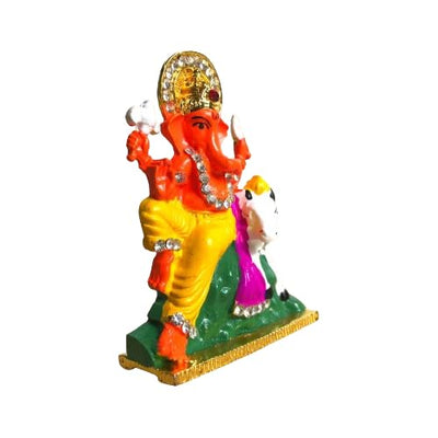 Handcrafted brass Ganesha idol, 200 grams, measuring 5.3x1.6x7 cm, perfect for car dashboard, symbolizing wisdom, prosperity, and protection."