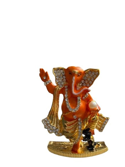 Handcrafted brass Ganesha idol, 250 grams, measuring 6.5x4.7x1.7 cm, ideal for car dashboard, symbolizing wisdom, prosperity, and protection."