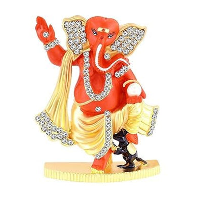 Handcrafted brass Ganesha idol, 250 grams, measuring 6.5x4.7x1.7 cm, ideal for car dashboard, symbolizing wisdom, prosperity, and protection."