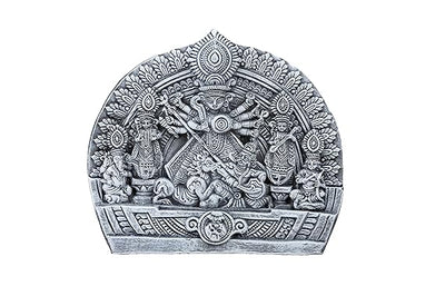 A beautifully handcrafted terracotta idol of Goddess Durga with her family, showcasing intricate details and traditional artistry