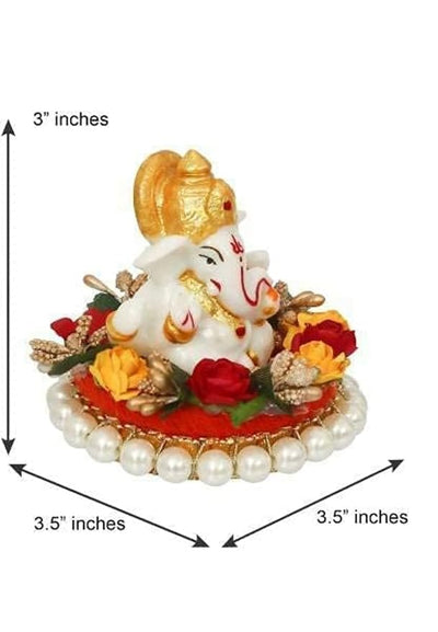 Handcrafted Ganesha idol made of durable polyresin, measuring 10 cm x 10 cm x 10 cm and weighing 400 grams, symbolizing wisdom and prosperity