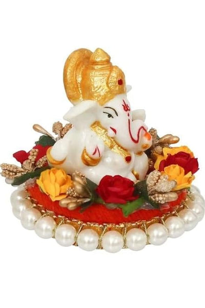 Handcrafted Ganesha idol made of durable polyresin, measuring 9 cm x 8 cm x 5 cm and weighing 300 grams, symbolizing wisdom and prosperity