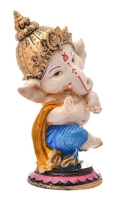 Handcrafted Ganesha idol made of resin, measuring 6L x 6W x 15H cm, showcasing intricate details, ideal for altars and spiritual decor