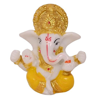 Handcrafted resin Ganesha idol measuring 7x7x3 cm, ideal for car dashboards, home decor, and gifting.