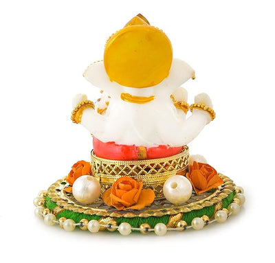 Handcrafted Ganesha idol made of durable resin, measuring 8 cm x 8 cm x 8 cm and weighing 300 grams, symbolizing wisdom and prosperity