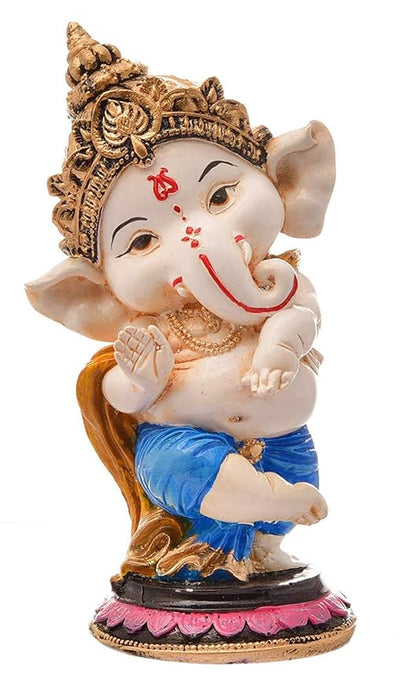 Handcrafted Ganesha idol made of resin, measuring 6L x 6W x 15H cm, showcasing intricate details, ideal for altars and spiritual decor