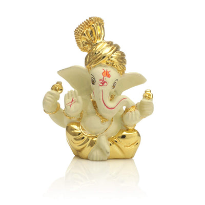 Handcrafted gold-plated Ganesha idol made from ceramic, symbolizing prosperity and positivity, perfect for home decor and altars.