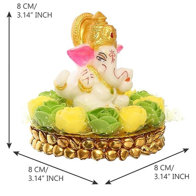Handcrafted Lord Ganesha idol in resin, measuring 8 x 8 x 8 cm, weighing 200 grams, symbolizing wisdom and prosperity.