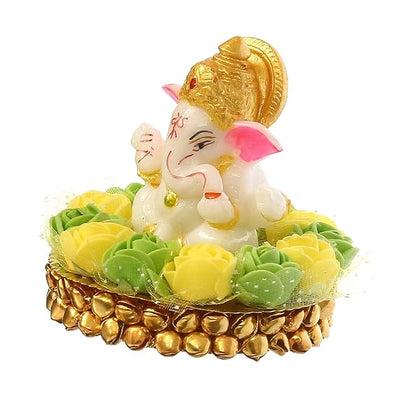 Handcrafted Lord Ganesha idol in resin, measuring 8 x 8 x 8 cm, weighing 200 grams, symbolizing wisdom and prosperity.