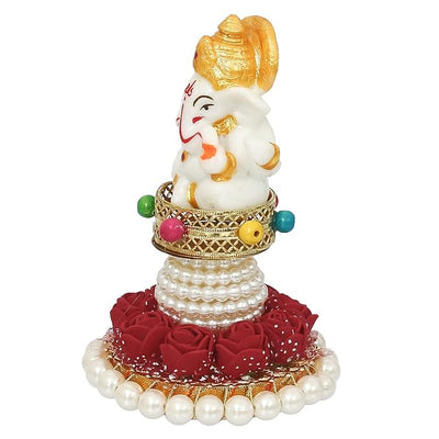 Handcrafted metal Ganesha idol, 300 grams, measuring 8x8x12 cm, perfect for home altar or car décor, symbolizing wisdom, success, and spiritual protection.