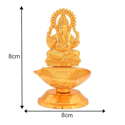 Handcrafted metal Ganesha idol, 300 grams, measuring 8x8x8 cm, perfect for home altar or car décor, symbolizing wisdom, prosperity, and spiritual protection."