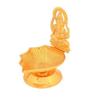 Handcrafted metal Ganesha idol, 300 grams, measuring 8x8x8 cm, perfect for home altar or car décor, symbolizing wisdom, prosperity, and spiritual protection."