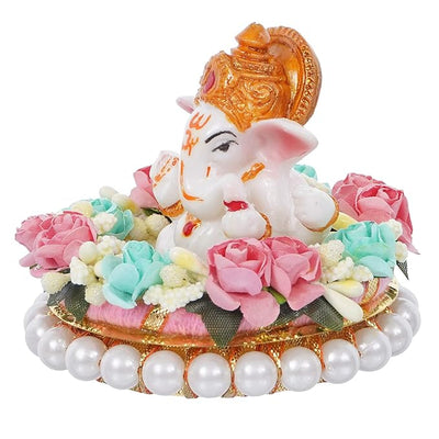 Handcrafted metal Ganesha idol, 300 grams, measuring 12.7x9x7.5 cm, perfect for home altar or car décor, symbolizing wisdom, prosperity, and divine blessings."