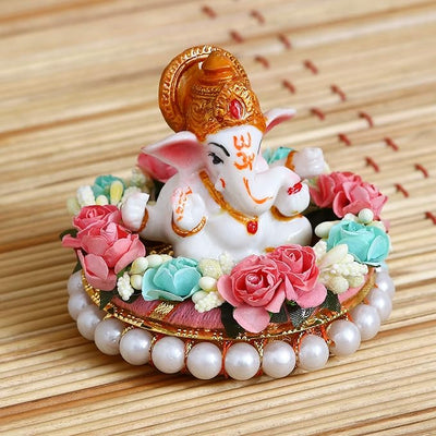 Handcrafted metal Ganesha idol, 300 grams, measuring 12.7x9x7.5 cm, perfect for home altar or car décor, symbolizing wisdom, prosperity, and divine blessings."