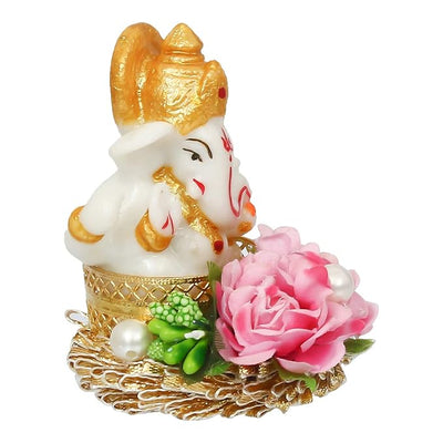 Handcrafted metal Ganesha idol, 400 grams, measuring 6x7x8 cm, perfect for home altar or car décor, symbolizing wisdom, prosperity, and divine protection."