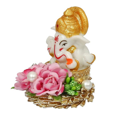 Handcrafted metal Ganesha idol, 400 grams, measuring 6x7x8 cm, perfect for home altar or car décor, symbolizing wisdom, prosperity, and divine protection."