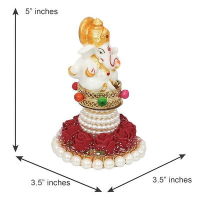 Handcrafted metal Ganesha idol, 300 grams, measuring 8x8x12 cm, perfect for home altar or car décor, symbolizing wisdom, success, and spiritual protection.