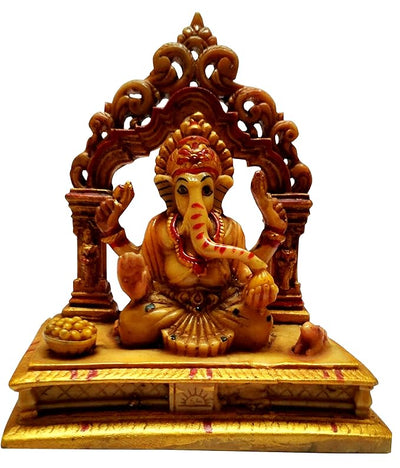 Handcrafted resin Ganesha idol, 426 grams, measuring 10.2x5.1x11.4 cm, ideal for home temple, symbolizing wisdom, prosperity, and divine blessings."