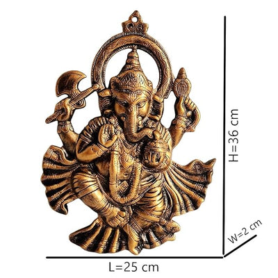 Handmade Aluminium Ganesha wall hanging, 25 cm x 2 cm x 36 cm, featuring intricate details for spiritual decor